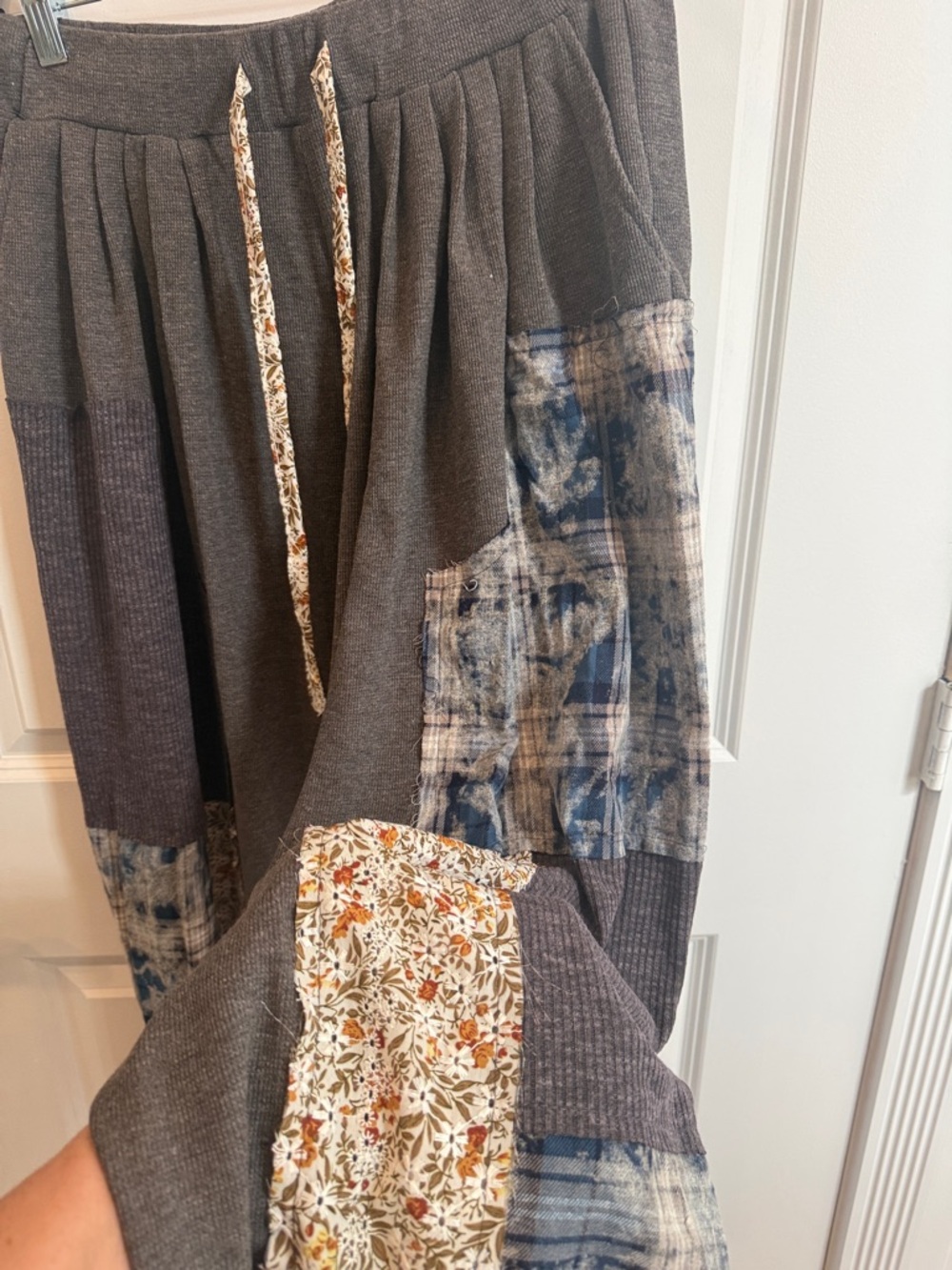 POL Gray Jogger Pants with Blue Patchwork and Floral Drawstrings - Picture 6 of 17